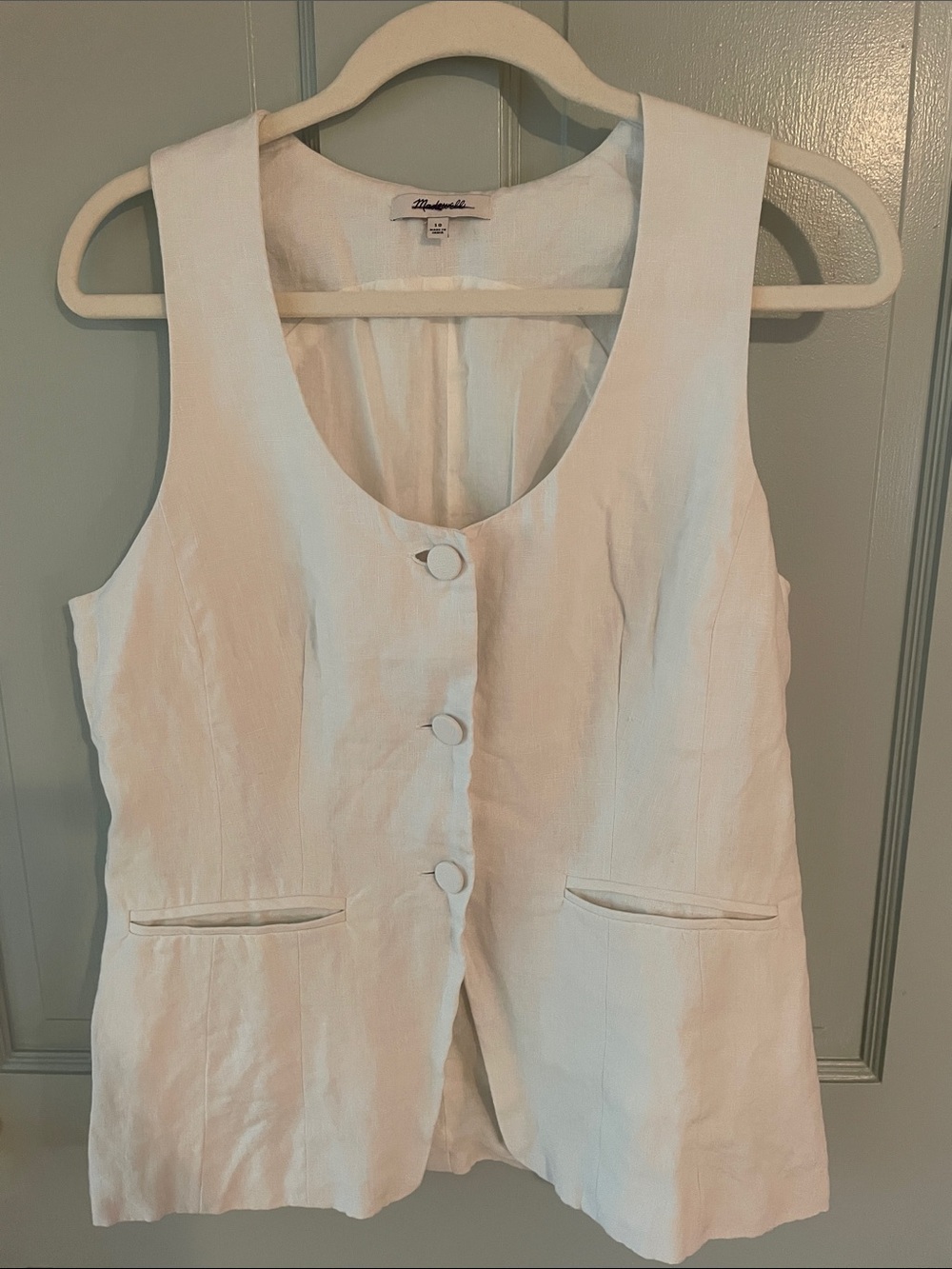 Madewell White Linen Sleeveless Button Vest
